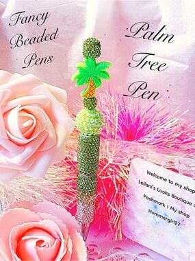 Fancy beaded Pen/gifts/palm tree/summertime/green beads/